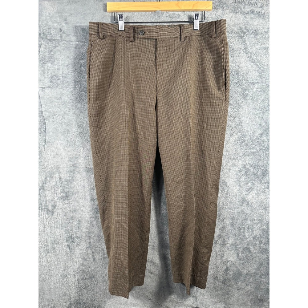 Lauren Ralph Lauren Mens Brown Houndstooth Dress Pants 36W x 32L Flat Front